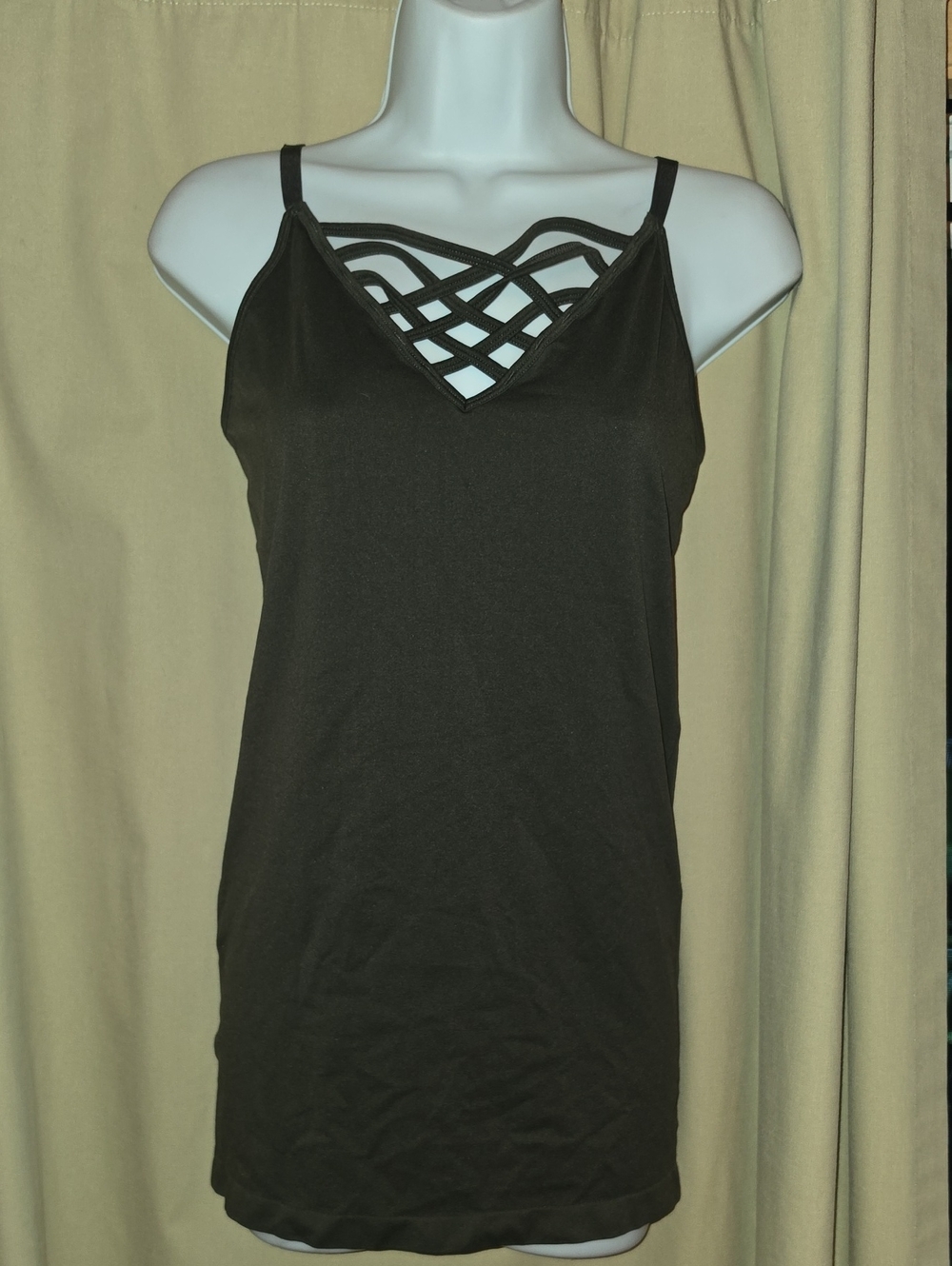 Zenana Outfitters Dark Charcole Grey Strappy Lattice V-Neck Camisole